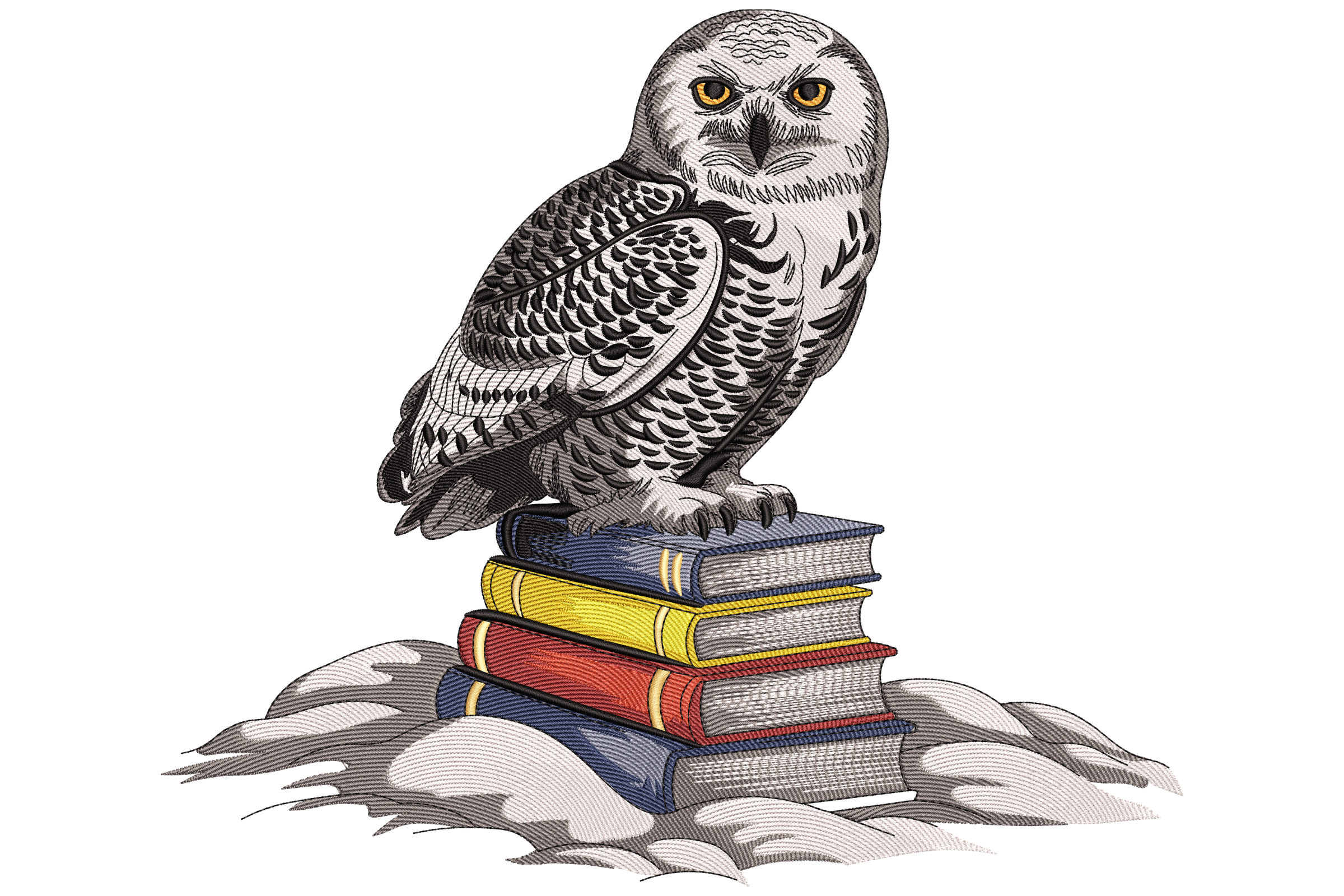 Snowy Owl with Books Embroidery Design