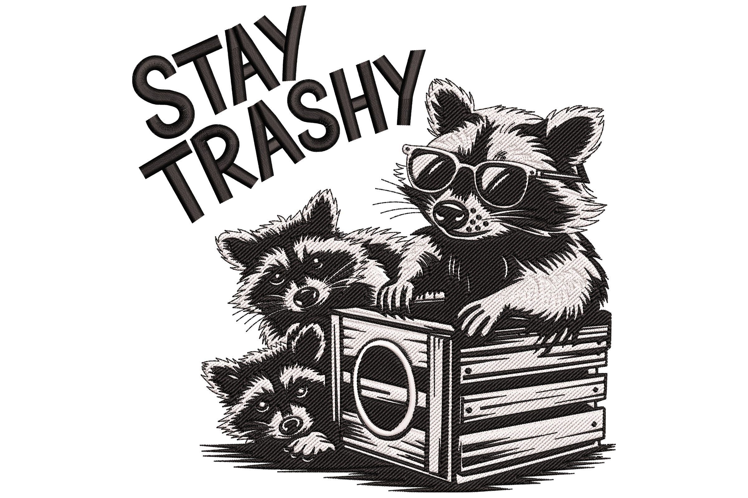 Free Stay Trashy Raccoon Embroidery Design