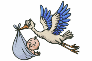 Stork Carrying Baby Embroidery Design