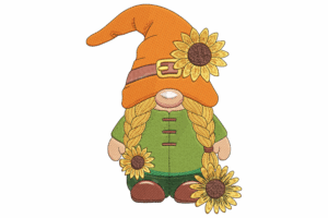 Sunflower Girl Gnome Embroidery Design