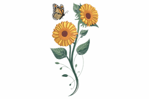 Sunflower with Butterfly Machine Embroidery Design