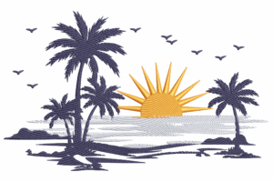 Sunset Beach with Palm Trees Embroidery Design