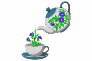 Teapot with Flowers Embroidery Design