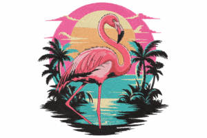 Tropical Flamingo at Sunset Embroidery Design