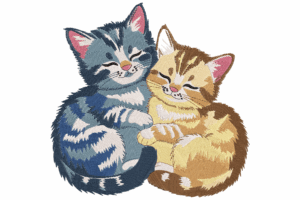 Two Cute Cats Hugging Embroidery Design
