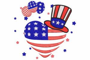 USA Patriotic Heart & Hat Embroidery Design