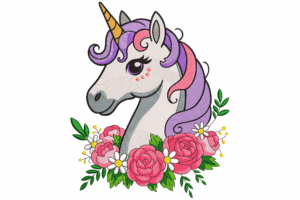 Unicorn with Floral Crown Embroidery Design