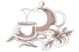 Vintage Tea Set with Flower Embroidery Design