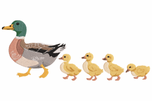Walking Duck Family Embroidery Design