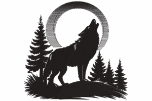 Wolf Howling at Moon Machine Embroidery Design