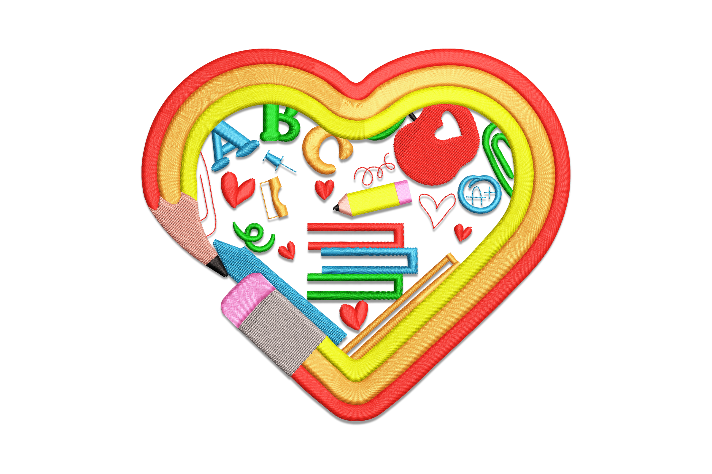 Heart-Shaped School Supplies Machine Embroidery Design