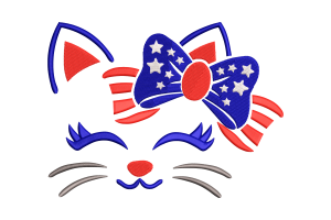 Patriotic Cat Face Embroidery Design