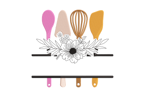 Kitchen Utensils with Floral Accents Embroidery Design
