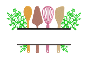 Floral Kitchen Utensils Embroidery Design