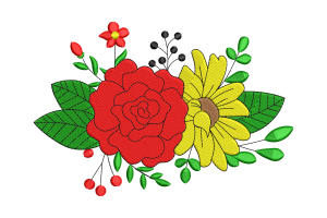 Red Rose and Yellow Daisy Floral Embroidery Design