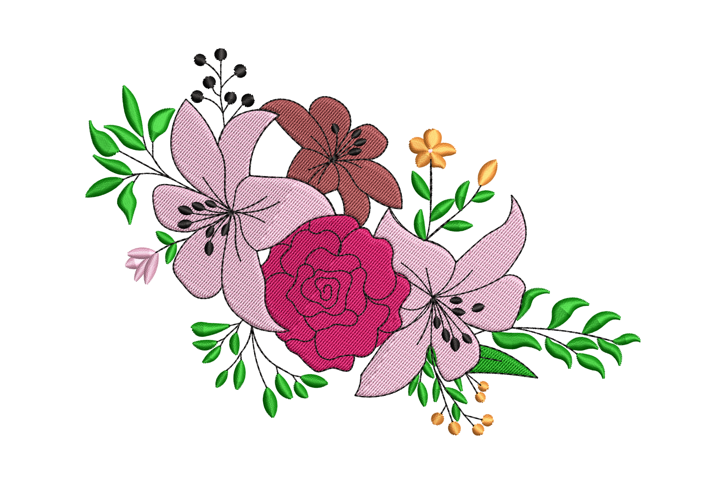 Elegant Floral Bouquet Machine Embroidery Design