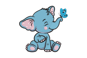 Baby Elephant with Butterfly Embroidery Design