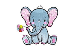 Elephant with Flower Embroidery Design