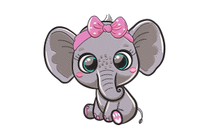 Elephant with Bow Embroidery Design
