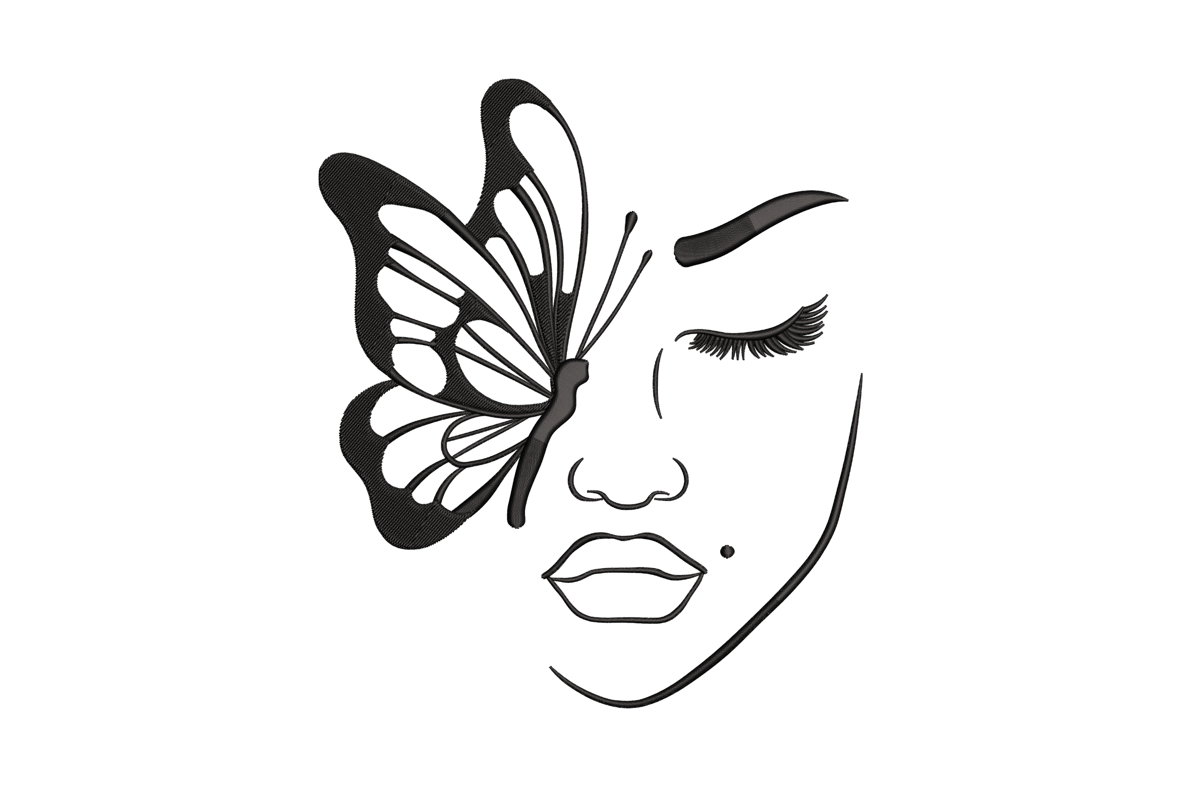 Artistic Butterfly Face Embroidery Design