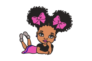 Cute Girl with Pink Bows Embroidery Design