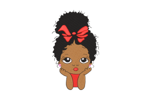 Girl with Red Bow Embroidery Design