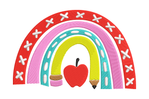 Rainbow Apple Pencil Embroidery Design