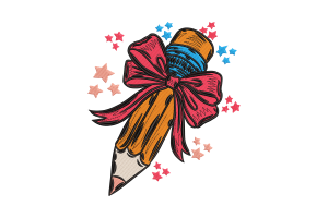 Pencil and Bow Machine Embroidery Design
