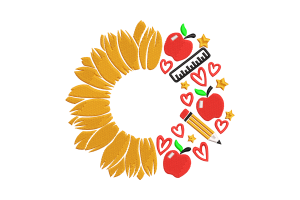 Sunflower School Wreath Embroidery Design