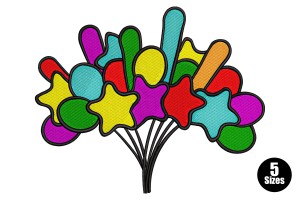 Free Colorful Star and Balloon Cluster Embroidery Design