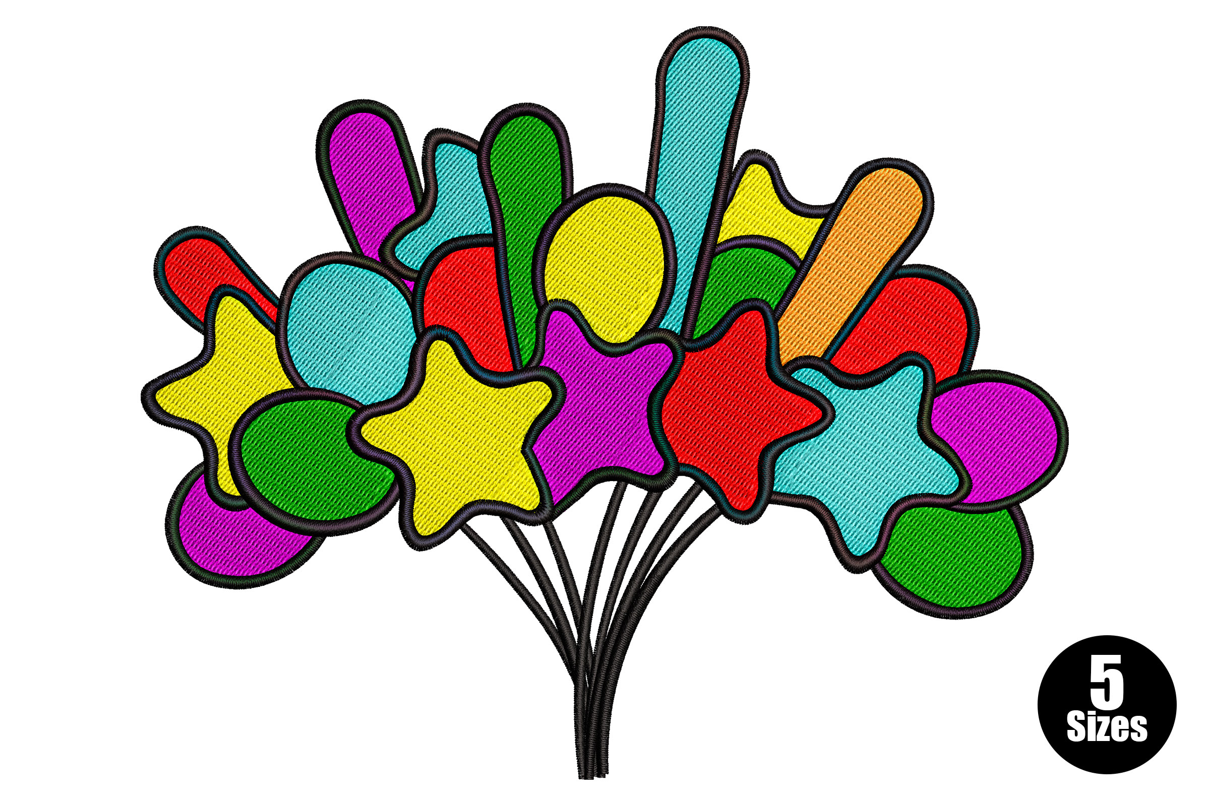 Free Colorful Star and Balloon Cluster Embroidery Design