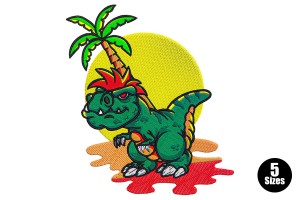 Tropical Dino Fun Embroidery Design Free Download