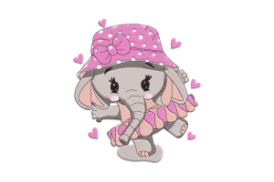 Free Elephant with Pink Hat Embroidery Design Download