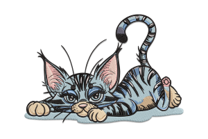 Playful Blue Striped Cat Embroidery Design