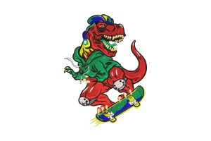 Skater Dinosaur Embroidery Design