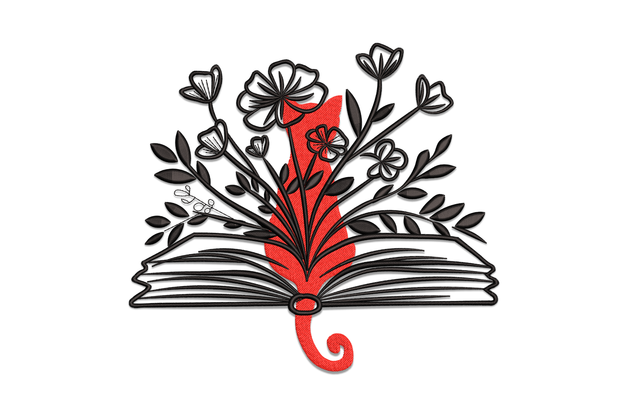 Free Floral Book and Cat Embroidery Design