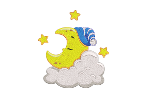 Adorable Moon and Cloud Embroidery Design