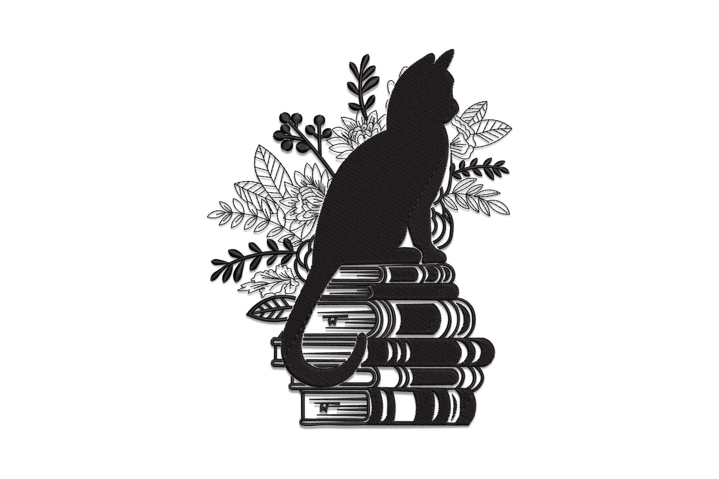 Free Cat on Books Embroidery Design
