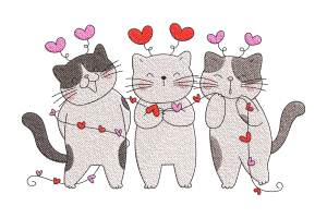 Cat Trio with Hearts Embroidery Design Free Download