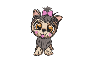 Cute Yorkie with Bow Embroidery Design