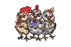 Charming Chicken Trio Embroidery Design