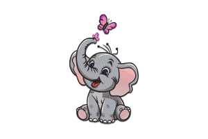 Elephant with Butterfly Embroidery Design