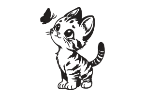 Curious Kitten with Butterfly Embroidery Design