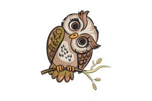 Charming Owl Perched on Branch Premium Embroidery Design