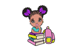 Free Adorable Schoolgirl with Books Embroidery Design