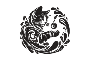 Artistic Cat Playing with Yarn Embroidery Design