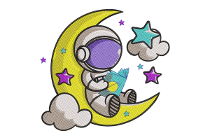 Astronaut Reading on Moon Embroidery Design Free Download
