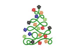 Colorful Paw Print Christmas Tree Embroidery Design