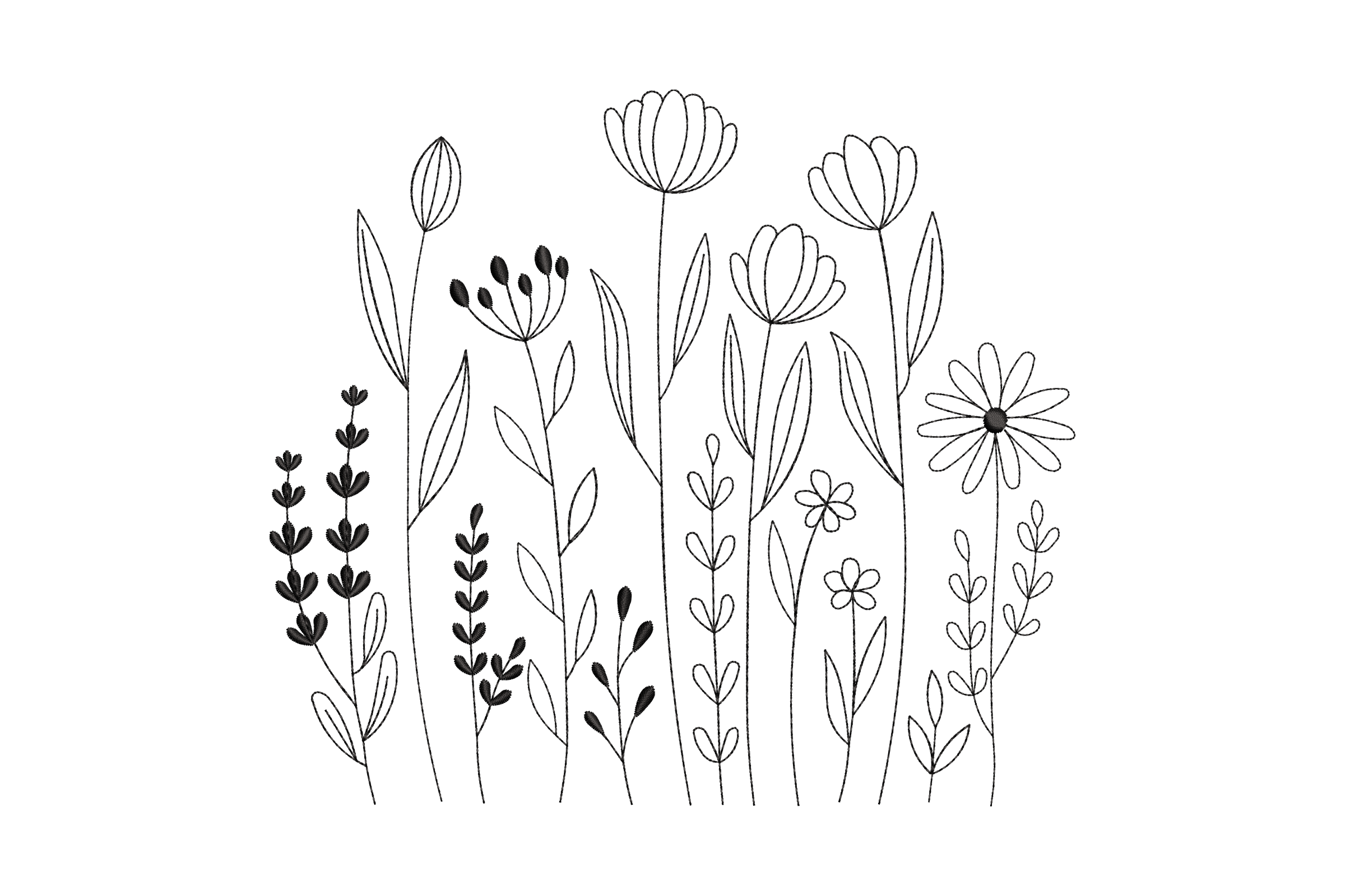 Floral Line Art Machines Embroidery Design