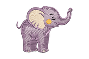 Purple Elephant Embroidery Design